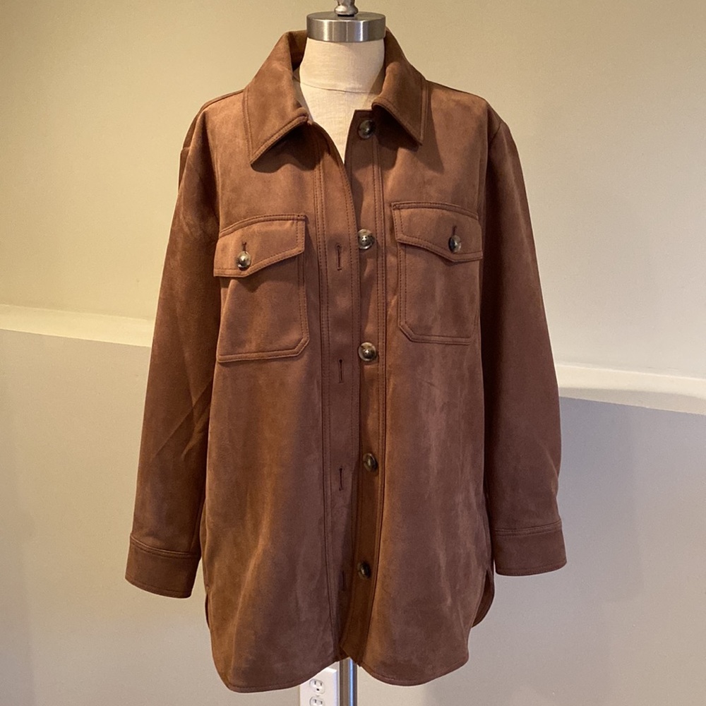 LOFT faux suede shirt jacket M - Picture 3 of 6